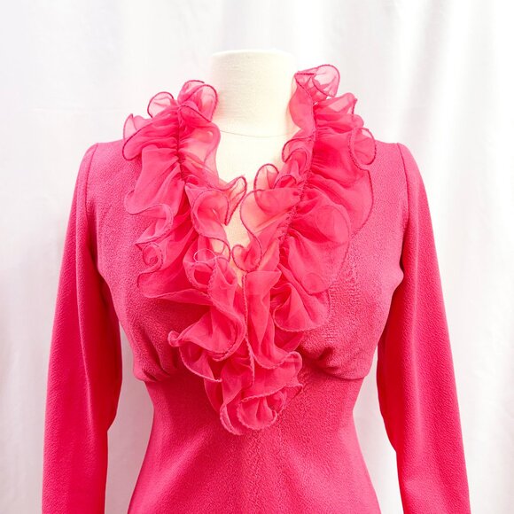 Vintage hot pink ruffle mini dress - fits like a small - Picture 4 of 8